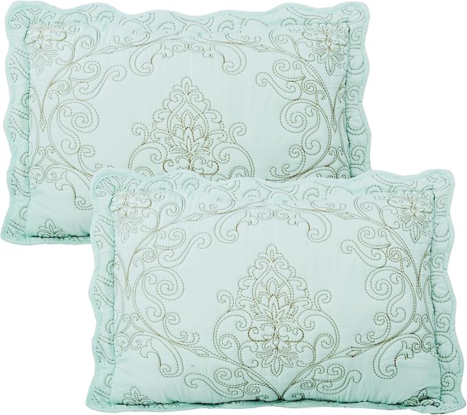 Home Soft Things Damask 4 Piece Bedspread Set, Scalloped Edge Reversible Quilt Coverlet Comforter Prewashed Bedding Set, Matelasse Embossed Floral Solid Pattern,Blue Oversize King(120" x 120")