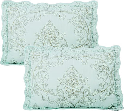Home Soft Things Damask 4 Piece Bedspread Set, Scalloped Edge Reversible Quilt Coverlet Comforter Prewashed Bedding Set, Matelasse Embossed Floral Solid Pattern,Blue Oversize King(120" x 120")