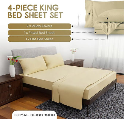 Royal Bliss King Size Sheets Set - 4 Piece Bedding - Wrinkle Free, Deep Pocket Sheets, King Bedding (Tan)