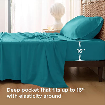 Bedsure Cooling Sheets Twin, Rayon Derived from Bamboo, PureWoven, Breathable & Soft Twin Sheets Set, Deep Pocket Up to 16 Inches, Hotel Luxury Silky Bedding for Hot Sleepers, Turquoise