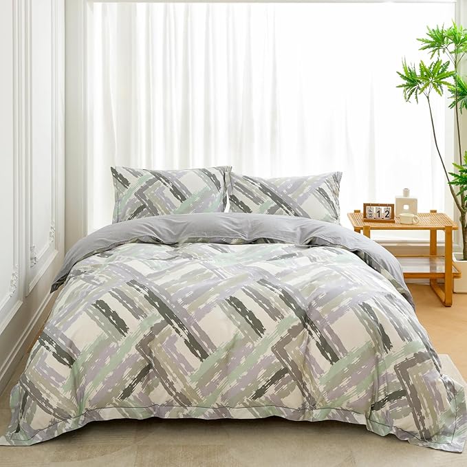 OAITE Duvet Cover Set Queen Size Floral Pattern Ultra Soft 100% Cotton Duvet Cover Sets 3-PC, Breathable Duvet Cover with Zipper Closure & Corner Ties(2 Pillow Shams,1 Duvet Cover)