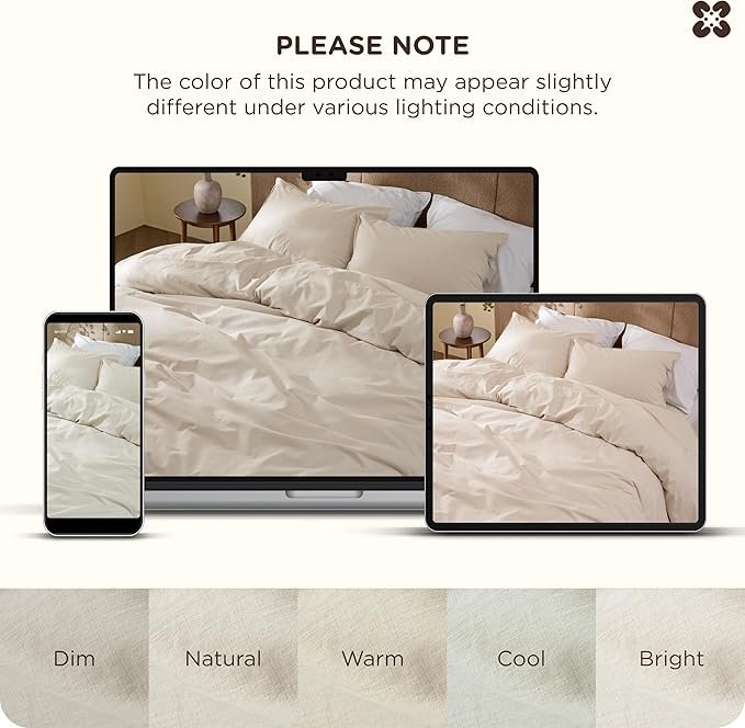Bedsure Cotton Duvet Cover Queen Size - Luxury Slub Weave 100% Cotton Duvet Cover Set, PureWoven Bedding Set with a Linen Like Textured, Easy Change, Ivory, 90" x 90"