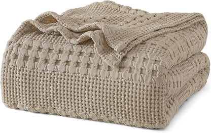PHF 100% Cotton Waffle Weave Blanket Twin Size for Bed, Soft Lightweight & Breathable for Spring and Summer, All-Season Comfort, Luxury Aesthetic Blanket for Home Decor, 66"x90", Taupe