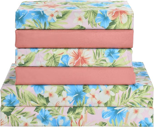 Elegant Comfort Softest and Coziest 6-Piece Sheet Set - 1500 Premium Hotel Quality Microfiber - Deep Pocket, Wrinkle Resistant 6-Piece Floral Magnolia Pattern Bed Sheet Set, Twin, Magnolia