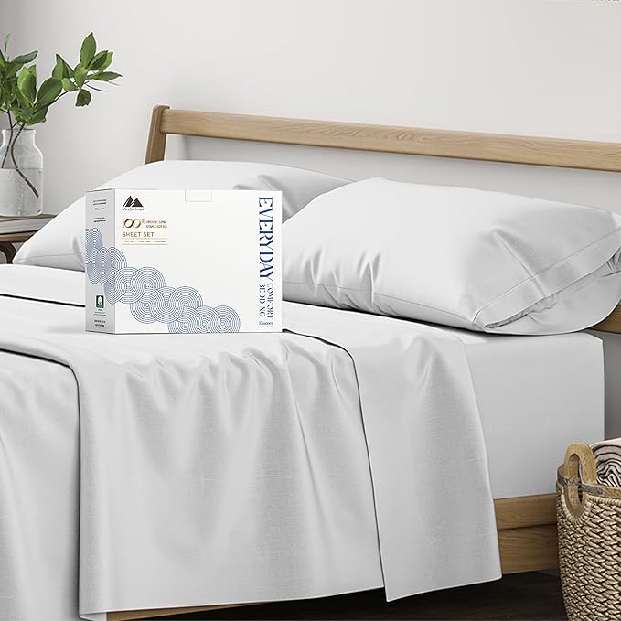 Mayfair Linen 100% Organic Cotton Sheets King Size - 4 PC Organic Cotton Percale Sheets King Set (Light Grey), Soft, Cooling & Breathable Bedsheets, 16" Deep Pocket Hotel Bedding - GOTS Certified