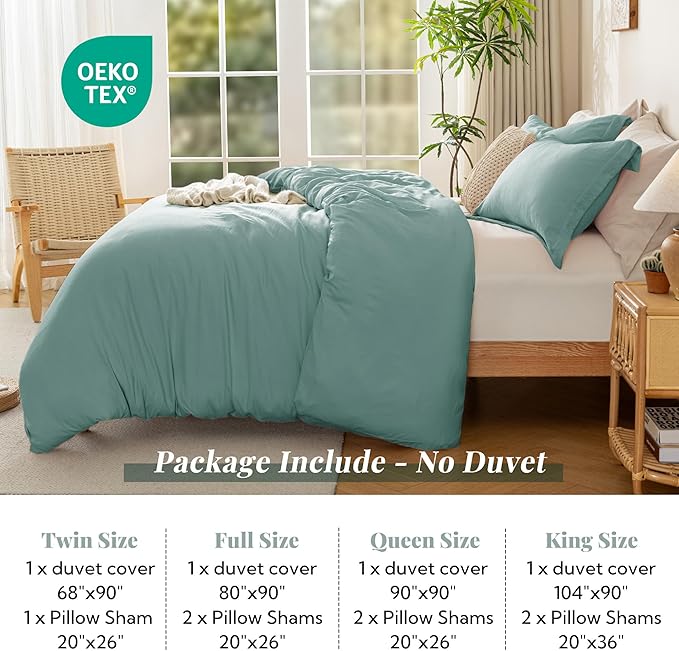 MILDLY Super Soft Duvet Cover 2pcs - 100% Washed Microfiber Grayish Teal Comforter Cover Set with Zipper Closure & Corner Ties (No Comforter)