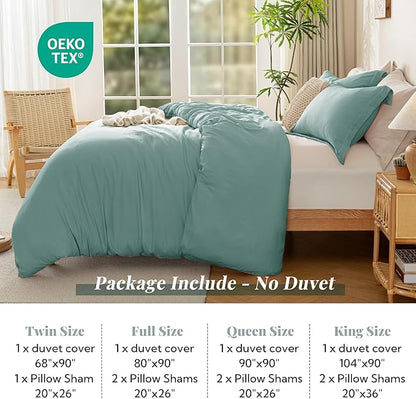MILDLY Super Soft Duvet Cover - 100% Washed Microfiber Grayish Teal Comforter Cover Set 3 Pieces with Zipper Closure & Corner Ties (No Comforter)