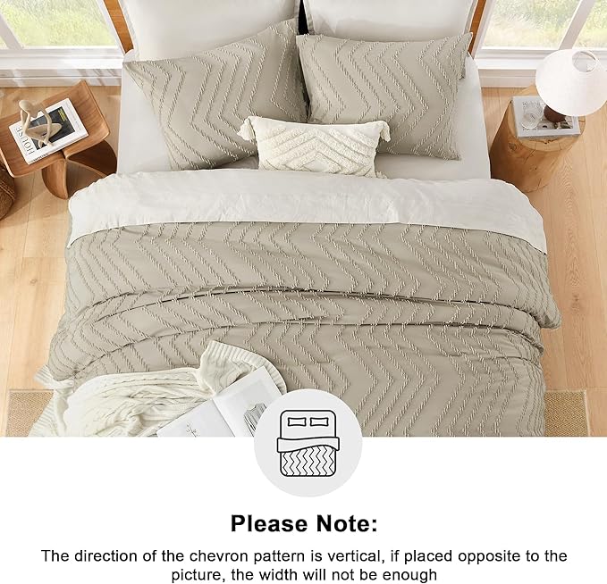 Litanika Comforter Super King Size Set Oatmeal, 3 Pieces Chevron Tufted Solid Bedding Comforter Sets, Fluffy Bed Set