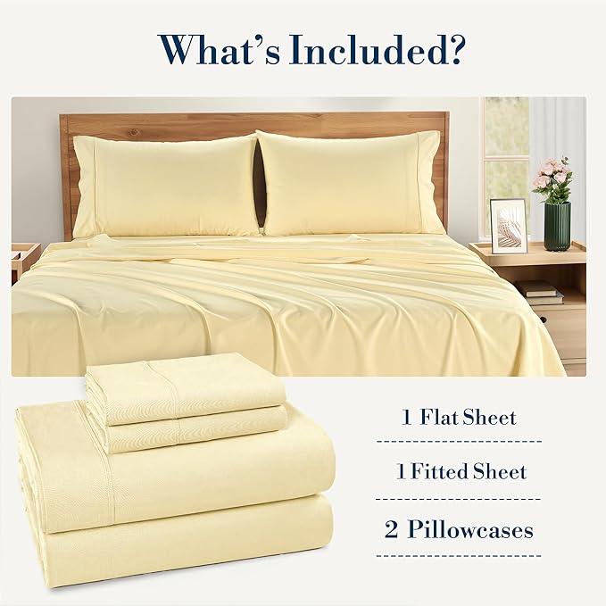 Casa Platino 100% Cotton Percale Sheet Twin XL – Crisp Twin XL Size Bed Sheets Cooling with 2 Pillowcases, Ultra Soft & Breathable for Great Nights Sleep, with 15" Deep Pocket Fitted Sheet – Beige