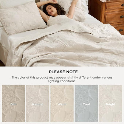 Bedsure King Quilt - Beige Bedspread King Size & Lightweight Comforter, Modern Coverlet with Mandala Pattern, Ultra Soft All-Season Bedding, 106 x 96 Inches | Stitch-Free Quilting, Ultra Soft, Lightweight, Machine Washable, Pet-Friendly