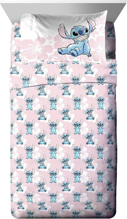 Jay Franco Disney Lilo & Stitch Twin Comforter Set - 5 Piece Bedding Includes Sheet Set & Pillow Covers - Super Soft Kids Floral Bedding