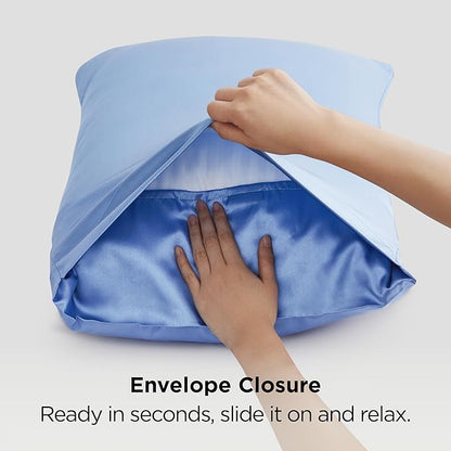 Bedsure Satin Pillowcase 2 Pack Similar to Silk Pillow Cases Standard Size, Pillow Case for Sleeping Women with Envelope Closure, Gifts for Women Men, Sky Blue, 20x26 Inches, 2pcs