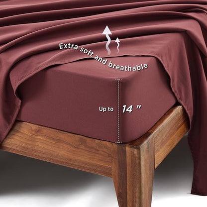 Bedsure Queen Comforter Set - 7 Pieces Floral Burgundy Soft Bedding Sets, Queen Bed in a Bag with Botanical Flowers Comforter, Sheets, Pillowcases & Shams