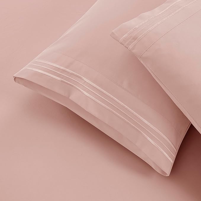 Clara Clark Flex Top King Sheets - Hotel Luxury 6 Piece Bed Sheets for Top Split King Bed - Soft Bedding Sheets & Pillowcases, Head Split King Size. Peach Beige
