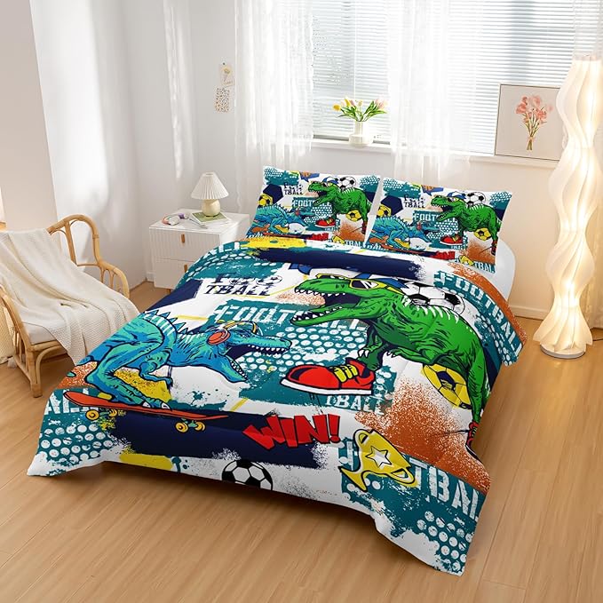 Kid's Dinosaur Comforter Set,Cartoon World Animal Bedding Set King Size,All Season Ultra Cozy Comforter Set 3 Pieces with 2 Pillowcases for Adults,Teens,Boys,Girls