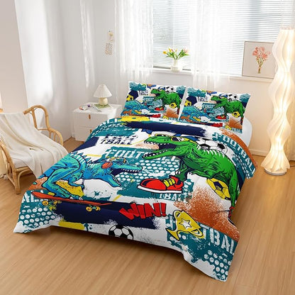 Kid's Dinosaur Comforter Set,Cartoon World Animal Bedding Set King Size,All Season Ultra Cozy Comforter Set 3 Pieces with 2 Pillowcases for Adults,Teens,Boys,Girls