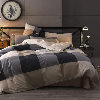 King Comforter Set Plaid 3 Pieces Soft Bedding Plaid Comforter Vintage Style Checkered Gingham King Comforter Set for All Seasons 1 Comforter and 2 Pillowcases