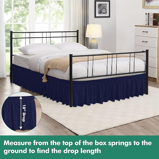 Biscaynebay Wrap Around Bed Skirts with Split Corners for King Beds 18" Drop, Navy Adjustable Elastic Dust Ruffles Easy Fit Wrinkle Resistant Silky Luxurious Fabric Machine Washable