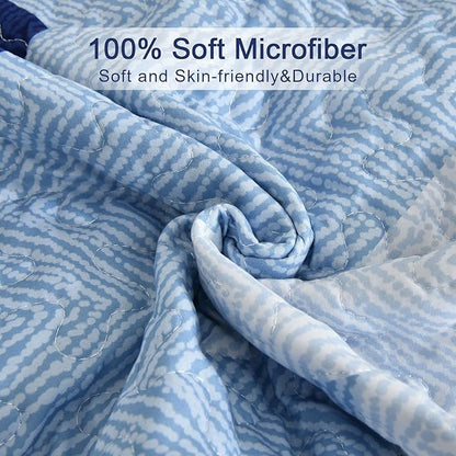Dintszyayue Blue Quilt Set Queen Size,3 Pieces Aztec Texture Bedding Coverlet Set Boho Bedspread Geometric Pattern Quilt Bedding Set Reversiber Microfiber Quilt Bed Spread for All Season(Blue,90"x96")