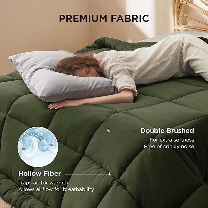Bedsure Comforter Duvet Insert - Quilted Comforters Cal King Size, All Season Duvet, Down Alternative Bedding, with 8 Tabs, Gifts for Women/Men, Olive Green, California King 96 X 102 Inches