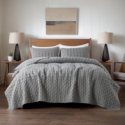 WDCOZY Dark Grey Quilt Queen Size Bedding Sets with Pillow Shams, Lightweight Soft Bedspread Coverlet, Quilted Blanket Thin Comforter Bed Cover, All Season Spring Summer, 3 Pieces, 90x90 inches