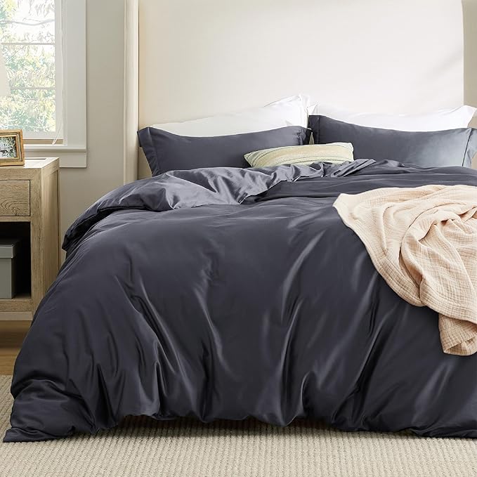 Bedsure Cooling Duvet Cover King Size - Moisture Wicking and Silky Eucalyptus Lyocell Cotton Hybrid Comforter Cover Set for Hot Sleeper - Buttery Soft and Breathable, Cooling Bedding Set, Dark Grey