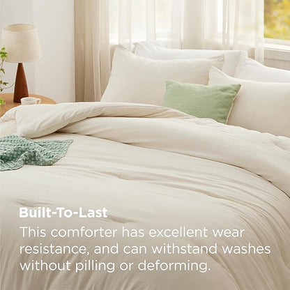 Bedsure Queen Comforter Set, Cream Soft Prewashed Bedding for All Seasons, 3 Pieces GentleSoft™ Bed Set, 1 Lightweight Comforter (90"x90") and 2 Pillowcases (20"x26")