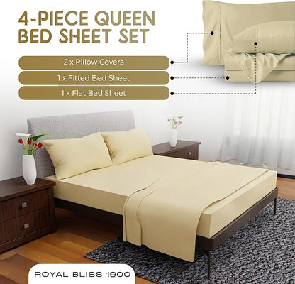 Queen Sheet Set - 4 Piece Double Brushed Queen Size Deep Pocket Bedding - Tan Cooling Sheets