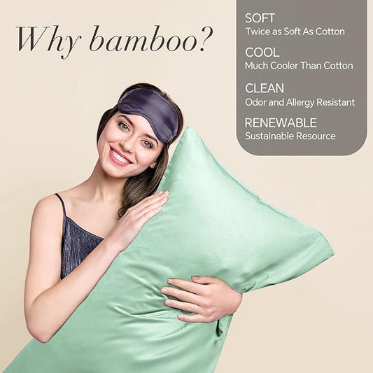 BEDELITE Standard Pillow Cases Set of 2, Rayon Derived from Bamboo, Cooling Pillow Cases for Hot Sleepers & Night Sweats, Breathable Silky Soft Envelope Pillowcases(Mint Green, 20"x26")