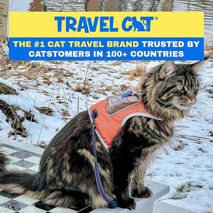 Travel CAT The Pathfinder Cat Harness with GPS Tracker Pocket - Powered by Tractive Cat Harness Escape Proof - Walking Escape Proof Harness for Small, Large Cat, Kitten (Orange, Small)