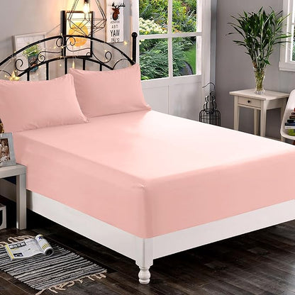 Elegant Comfort 1500 Premium Quality Fitted Sheet Ultra Soft 18-24 Inch Extra Deep Pocket - Single Fitted Sheet for High Mattress - Wrinkle Free with Smart Storage Pockets, Queen, Blush
