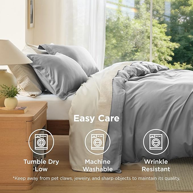 Bedsure Duvet Cover Oversized King Size - Soft Double Brushed Bedding Set for Kids & Adults, Zipper Closure, 3 Pieces, Includes 1 Duvet Cover (120"x98") & 2 Pillow Shams, NO Comforter, Grey