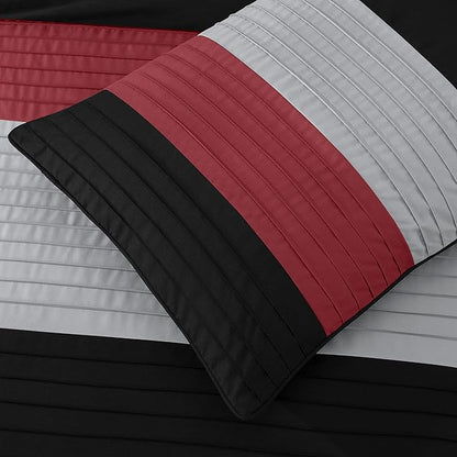 Chezmoi Collection Loft 8-Piece Luxury Striped Comforter Set (King, Red/Black/Gray)