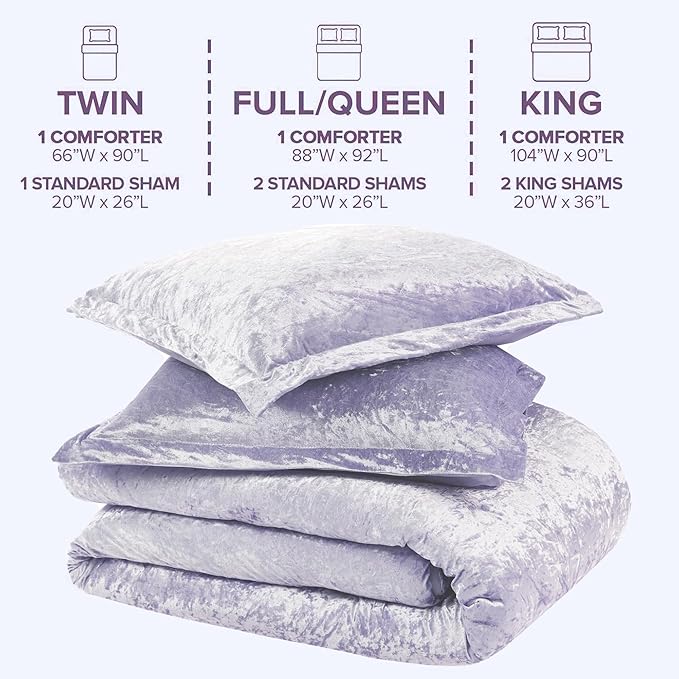 Comfort Spaces Juliette Luxe Comforter Set Velvet Lush with Soft Brushed Microfiber Reverse, All Season Cozy Velvet Bedding Sets, Fluffy Comforter Bed Set, Matching Sham, Purple Twin/Twin XL 2 Piece