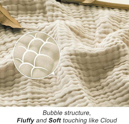 EMME Cotton Blanket Queen Size for Bed Soft Muslin Bed Blankets 90"x90" Light Tan Lightweight Breathable Bedspread Coverlet All Season Gauze