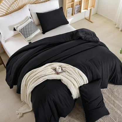 weigelia King Size Comforter Set Soft Microfiber 3 Piece Comforters Set for Men, Women Black Lightweight Alternative Comforter for All Season (1 Comforter, 2 Pillowcases)