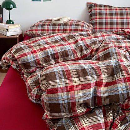HighBuy Red Gingham Plaid Comforter Set King,Modern Style Fluffy Soft Grid Bed Comforter Luxury Gingham Bedding Set 3 Pieces,Farmhouse Plaid Checkered Comforter Set with 2 Pillowcases