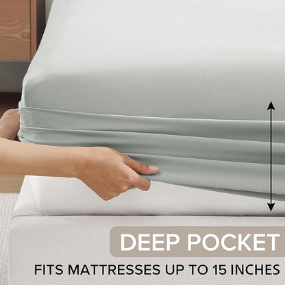 UGG Hedi Split King Sheet Set 5-Piece Luxury Cooling Sheets Deep Pockets Premium Bedding with 2 Shams Hypoallergenic Machine Washable Soft Lightweight Set for Adjustable Bed, Split King, Mineral Green