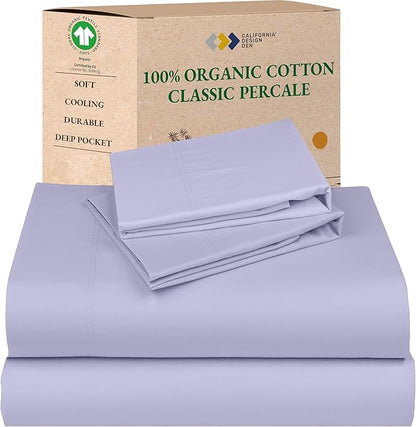 California Design Den Queen Size Bed Sheets - Soft 100% Percale Cotton Sheets with Deep Pockets, Crisp Percale, Breathable and Durable Bedding Set - Lavender Mist