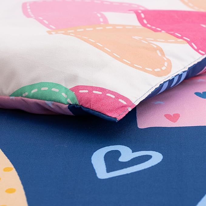 Btargot Lightweight Soft 3 Piece Rainbow Comforter Set with 2 Pillow Covers, Cartoon Love Hearts Suns and Stars Bedding Set for Girls Boys Kids, Queen Dark Blue