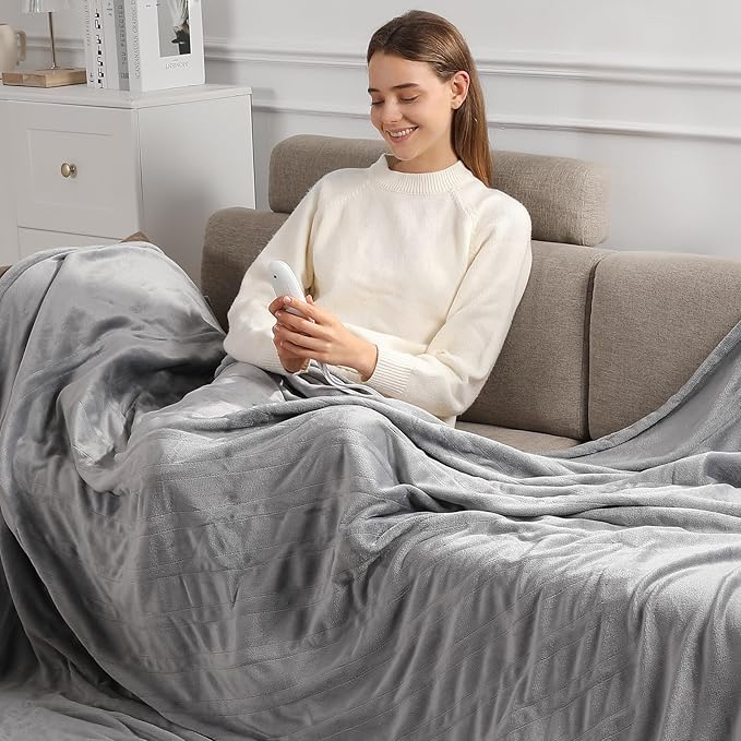 Heated Blanket Full Electric Blanket 72X84in - Fast Heating Blanket for Adults Ultra Soft Flannel Blankets with 5 Heat Levels & 10 Hrs Timer, Machine Washable, Bed Warm Blanket for Winter, Silver Gray