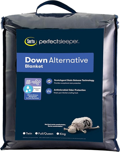 Serta Air Dry Down Alternative Bedding Blanket, Cooling and Breathable Performance Fabric, Twin, Indigo