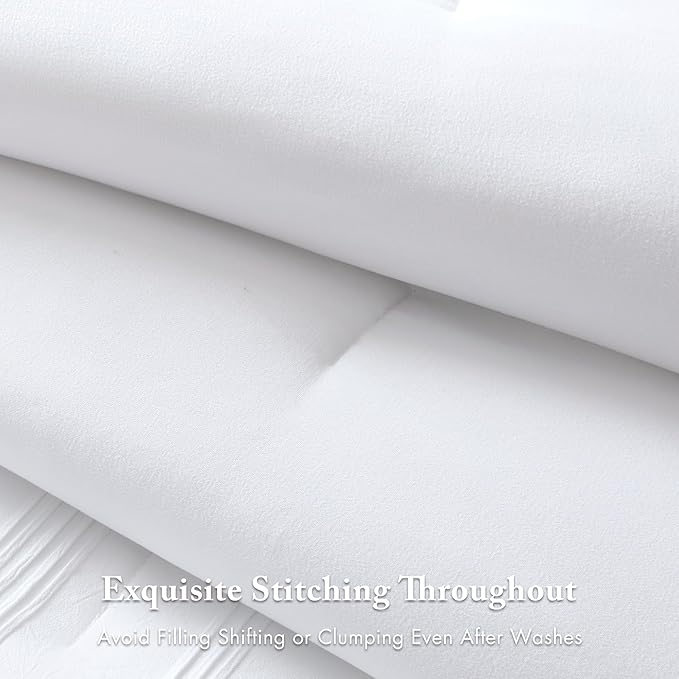 Madison Park Essentials Striped Comforter Set King, 7 Pieces Modern Minimalist Jacquard Bedding Set for All Season, Bed in A Bag with Sheet Set and Soft Brushed Reverse, Lightweight White