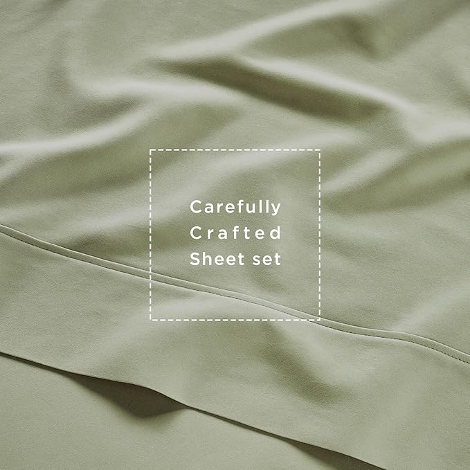 Threadmill Cotton Full Size Sheet set| 100% Cotton Sheets for Full Size Bed | Solid Sateen Full Bed Sheets Set with 16” Elasticized Deep Pocket | Soft Breathable 4-Piece Cooling Sheet Set | Sage Green
