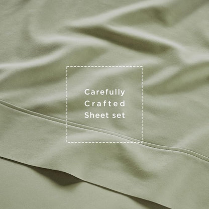 Threadmill Cotton Queen Sheet Set | 100% Cotton Sheets for Queen Size Bed | Solid Sateen Queen Bed Sheets Set with 16” Deep Pocket | Soft Breathable 4-Piece Cooling Bedding Sheet Set | Sage Green