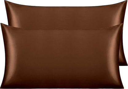 NTBAY 2 Pack Satin King Pillowcases for Hair and Skin, Luxurious and Silky Pillow Cases with Envelope Closure, 20x40 Inches, Brown