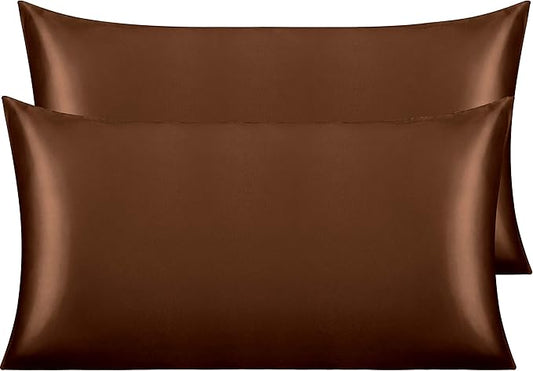 NTBAY 2 Pack Satin King Pillowcases for Hair and Skin, Luxurious and Silky Pillow Cases with Envelope Closure, 20x40 Inches, Brown