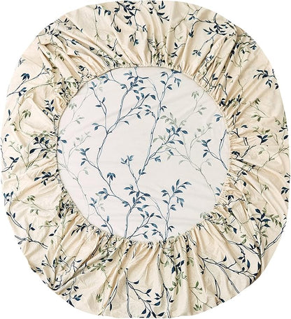 JSD Beige Leaves Print Sheet Set Cal King, 4 Piece Soft Botanical Microfiber Sheets Extra Deep Pocket Wrinkle Free