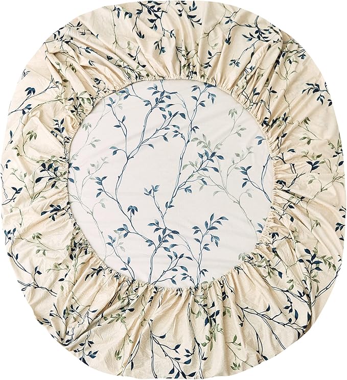 JSD Beige Leaves Print Sheet Set Full Size, 4 Piece Soft Botanical Microfiber Sheets Extra Deep Pocket Wrinkle Free