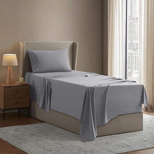 Nestl Twin Sheet Set - 1800 Ultra-Soft Microfiber Twin Bed Sheets - Double Brushed - Deep Pockets - Easy Fit - Extra Soft - 3 Piece Set - Bedding Sheets & Pillowcases (Twin, Grey)